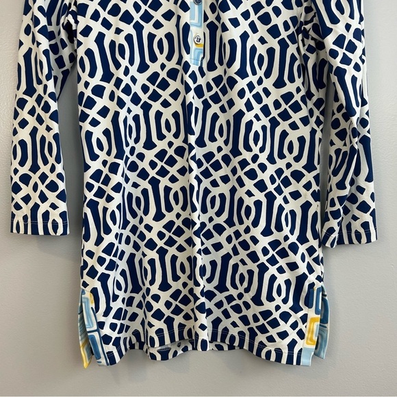 J. Mclaughlin Catalina Cloth Blue & White Geometric Tunic/Blouse Size XS - Picture 10 of 15